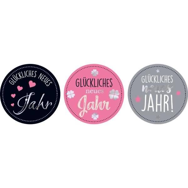 Schmucketikett auf Rolle 'Neujahrswünsche' rund 38 mm 3 Motive bunt VE=50 Stück