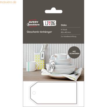Geschenk-Anhänger mit Schnüren 80x40mm 4 Stück weiß