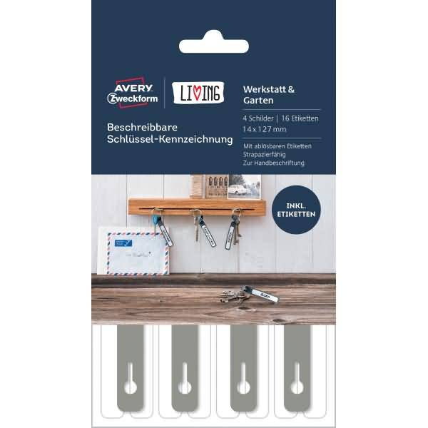 Schlüssel-Kennzeichnung beschreibbar 14x127mm grau weiß