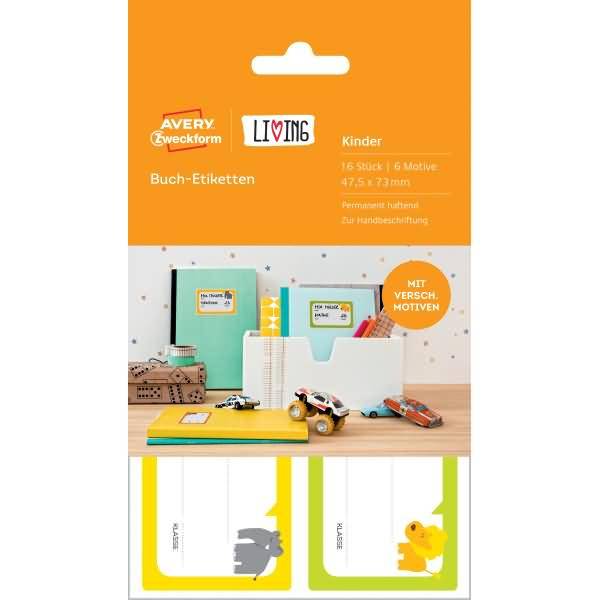 Buch-Etiketten Motive sortiert 47,5x73mm weiß 16 Stück