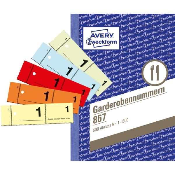 Garderobennummern A6 farbig sortiert 100 Blatt / Block farbig sortiert