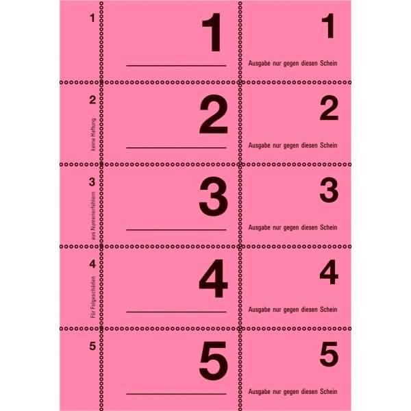 Garderobennummern A6 farbig sortiert 100 Blatt / Block farbig sortiert