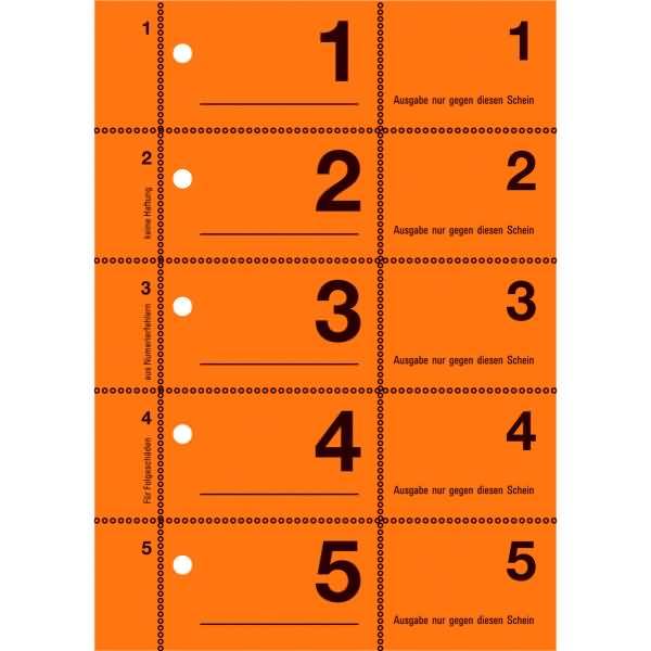 Garderobennummern A6 farbig sortiert 100 Blatt / Block farbig sortiert