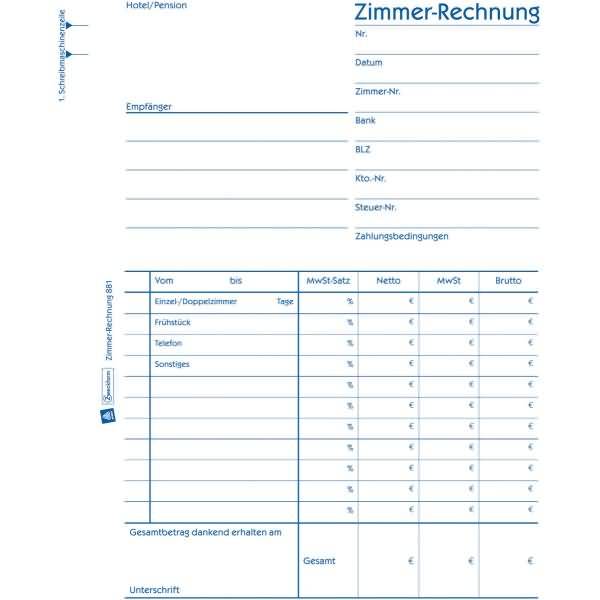 Formularbuch Zimmerrechnung A5 beidseitig bedruckt 50 Blatt