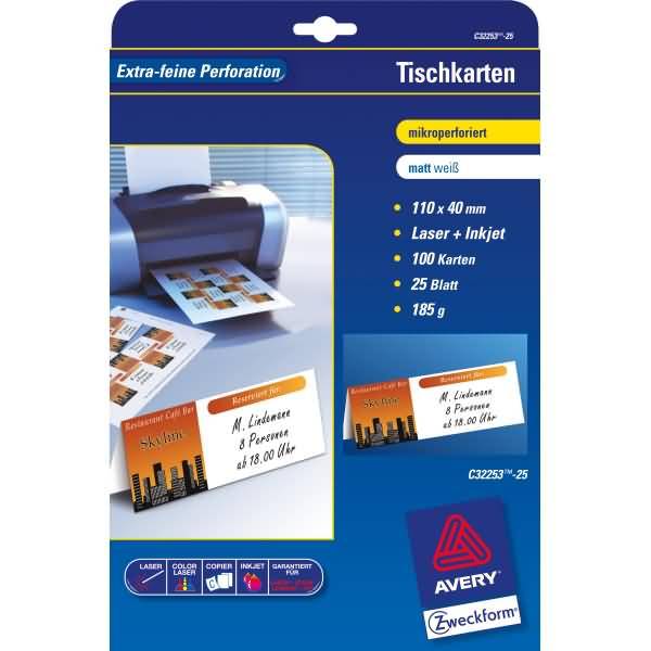 Tischkarten 110x40 mm 185 g/qm beschichtet matt 100 Stück