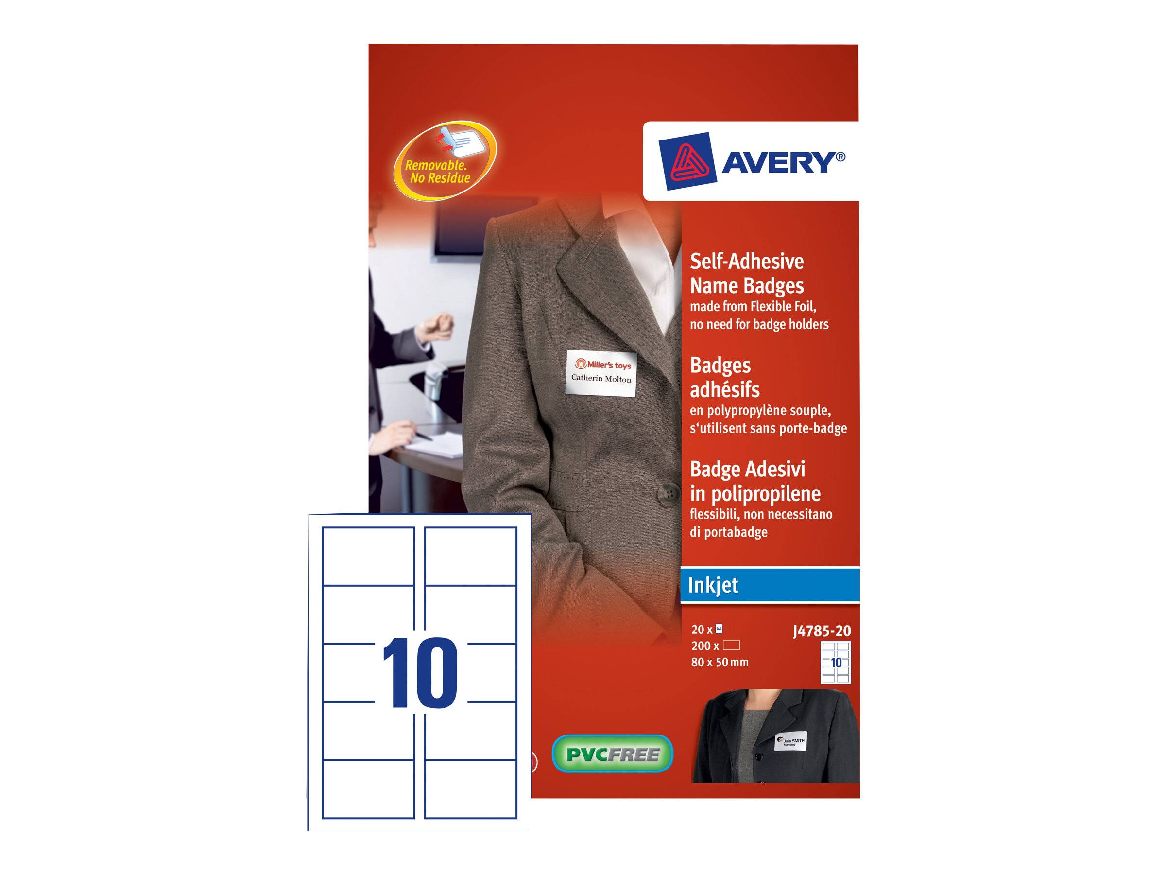 Avery selbstklebende Namensschilder-Paket, gekennzeichnet mit „Inkjet