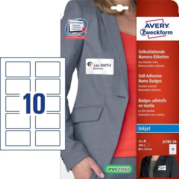 AVERY ZWECKFORM - Avery Name Badge - Polypropylen (PP) - weiß - 50 x 80 mm 200 Stck. (20 Bogen x 10)