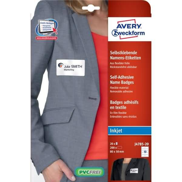 AVERY ZWECKFORM - Avery Name Badge - Polypropylen (PP) - weiß - 50 x 80 mm 200 Stck. (20 Bogen x 10)
