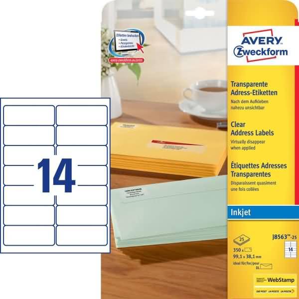 Adress-Etiketten 99,1x38,1 mm 25 Blatt/350 Etiketten transparent