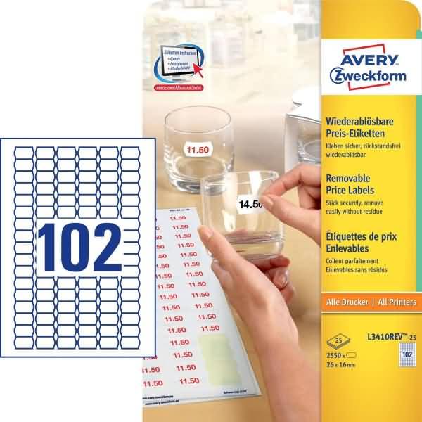 Preis-Etiketten 26x16 mm Preisetikett 25 Blatt/2550 Etiketten weiß
