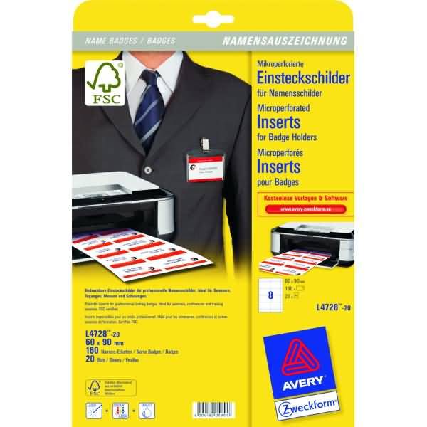 Einsteckschilder 90x60 mm 190 g/qm 20 Blatt/160 Stück weiß