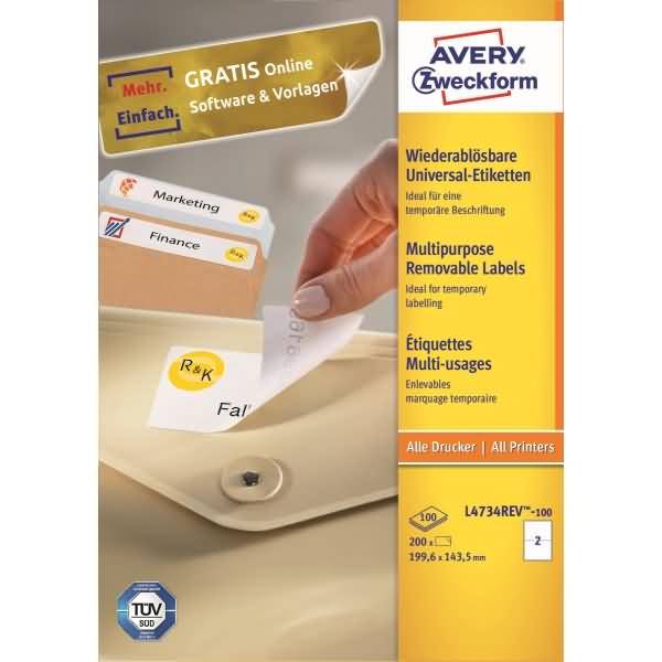 Universal-Etiketten 199,6x143,5 mm 100 Blatt/200 Etiketten weiß