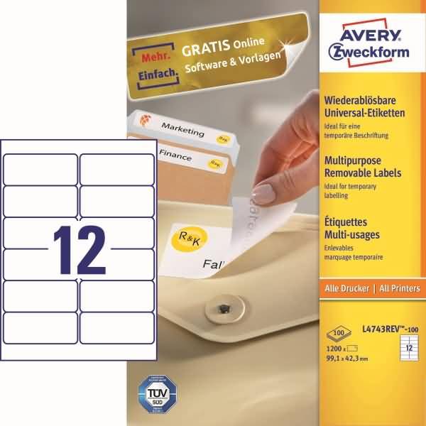 Universal-Etiketten 99,1x42,3 mm 100 Blatt/1200 Etiketten weiß