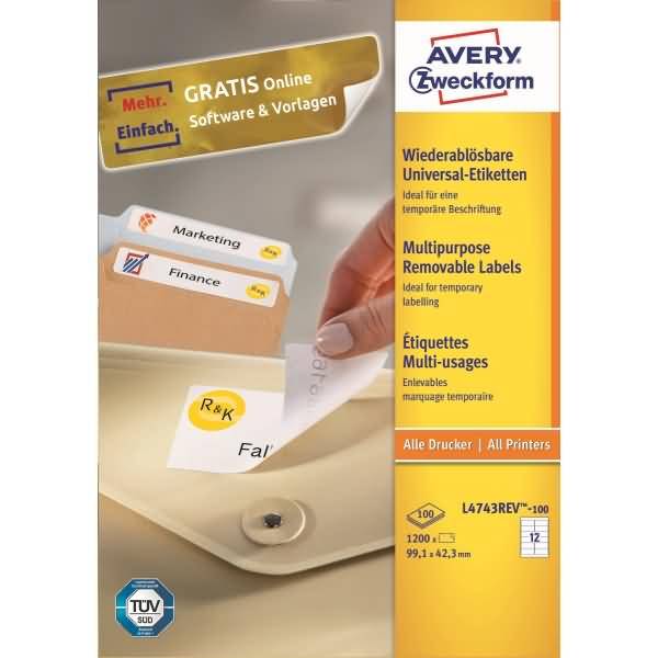 Universal-Etiketten 99,1x42,3 mm 100 Blatt/1200 Etiketten weiß
