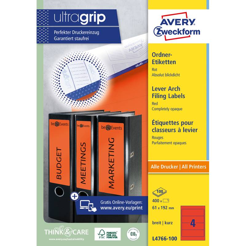 AVERY Zweckform Ordnerrücken-Etiketten, 61 x 192 mm, rot