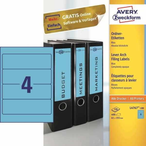 Ordner-Etiketten 192x61mm blau 100 Blatt/400 Etiketten