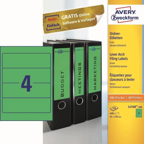 Ordner-Etiketten 192x61mm grün 100 Blatt/400 Etiketten