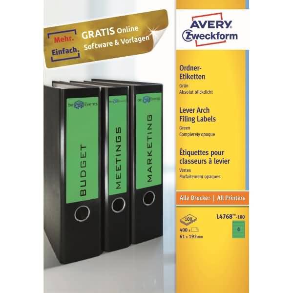 Ordner-Etiketten 192x61mm grün 100 Blatt/400 Etiketten