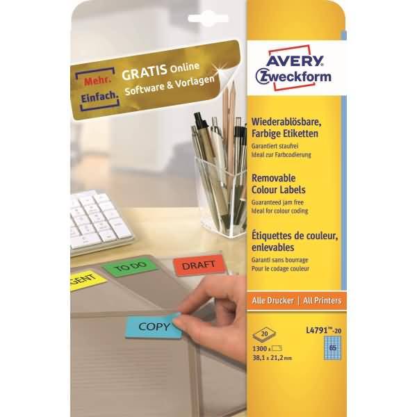 Etiketten Inkjet/Laser/Kopier 38,1x21,2mm VE=1300 Stück blau