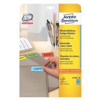 Avery Zweckform Farbetiketten-Packung mit einer Hand, die ein blaues „KOPIE"-Etikett auf einen Aktenordner klebt; weitere Etiketten tragen die Aufschriften „AUFGABE"" und „ENTWURF"".