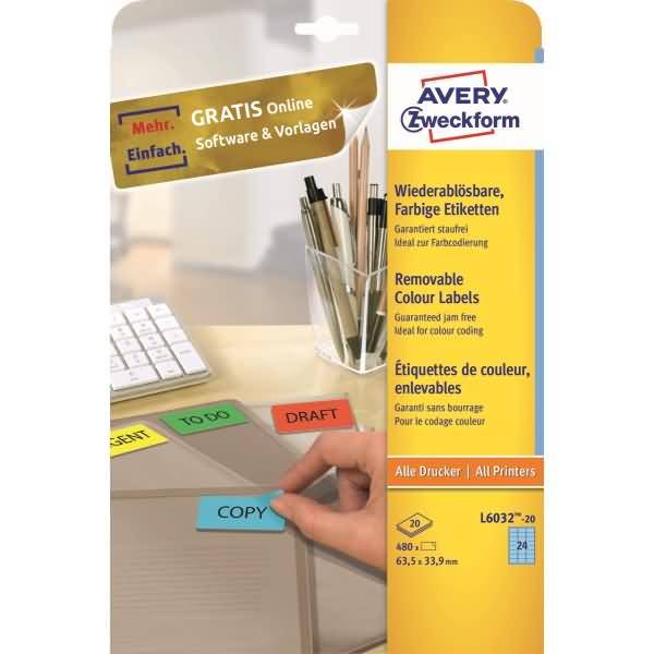 Etiketten Inkjet/Laser/Kopier 63,5x33,9mm blau VE=480 Stück