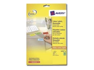AVERY ZWECKFORM - Avery L6033 - Entfernbarer Klebstoff - grün - 63.5 x 33.9 mm 480 Etikett(en) (20 Bogen x 24)