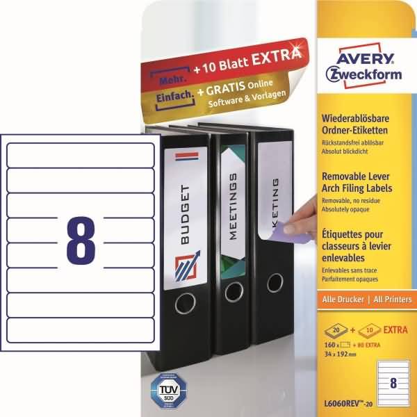 Ordnerrückenschilder 192x34mm selbstklebend ablösbar weiß VE=240 Stück