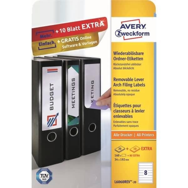 Ordnerrückenschilder 192x34mm selbstklebend ablösbar weiß VE=240 Stück