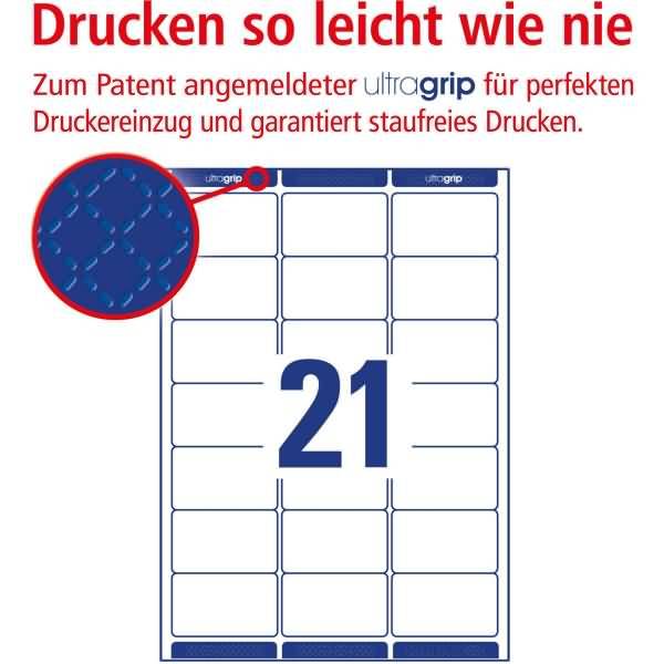 Adress-Etiketten ultragrip 63,5x38,1 mm VE=5.250 Etiketten / 250 Bogen weiß