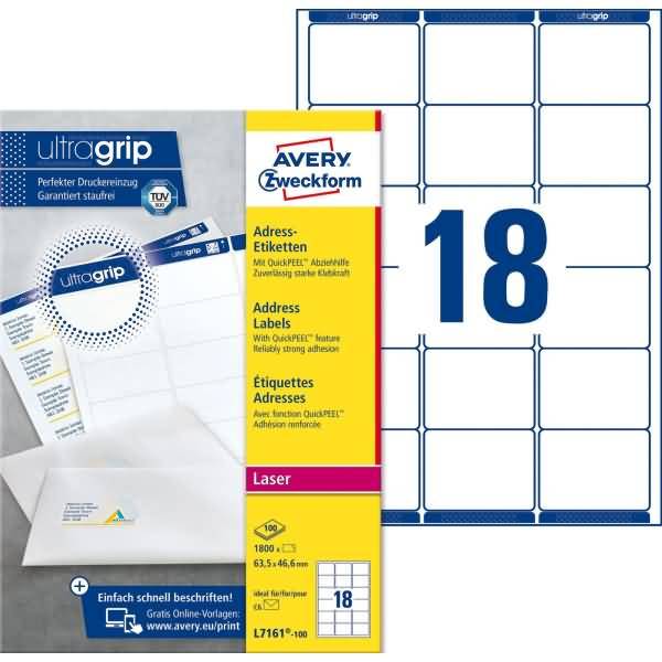 Adress-Etiketten A4 ultragrip 63,5x46,6mm VE=1.800 Etiketten weiß