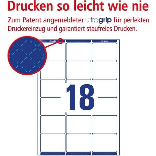 Adress-Etiketten A4 ultragrip 63,5x46,6mm VE=1.800 Etiketten weiß