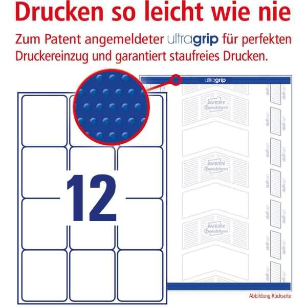 Adress-Etiketten ultragrip 63,5x72 mm VE=1.200 Etiketten / 100 Bogen weiß