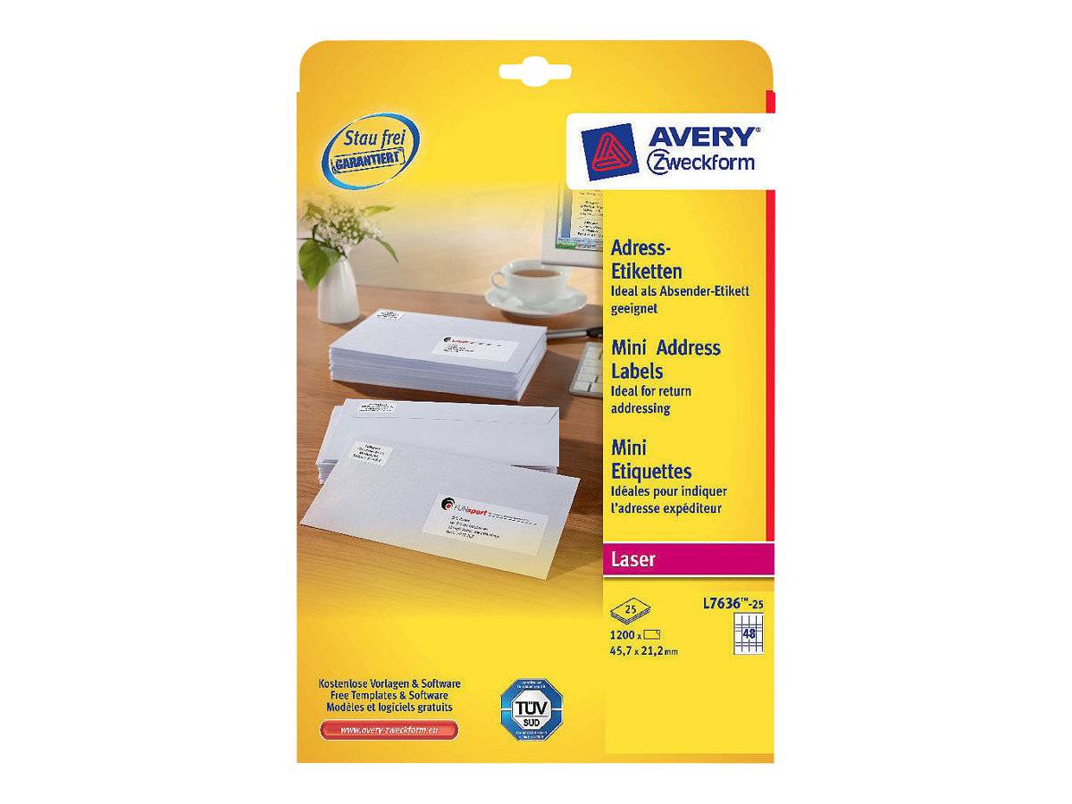 Avery Zweckform L7636 - Klebstoff - 21.2 x 45.7 mm 1200 Etikett(en) (25 Bogen x 48)