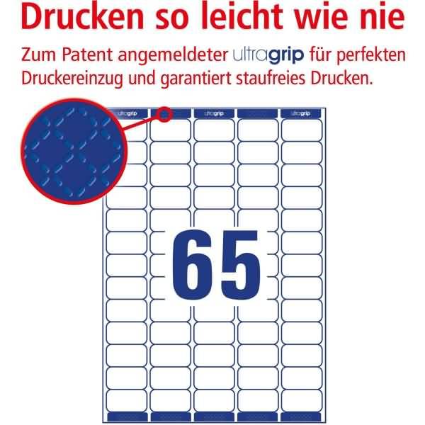 Adress-Etiketten ultragrip 38,1x21,2 mm VE=6.500 Etiketten / 100 Bogen weiß