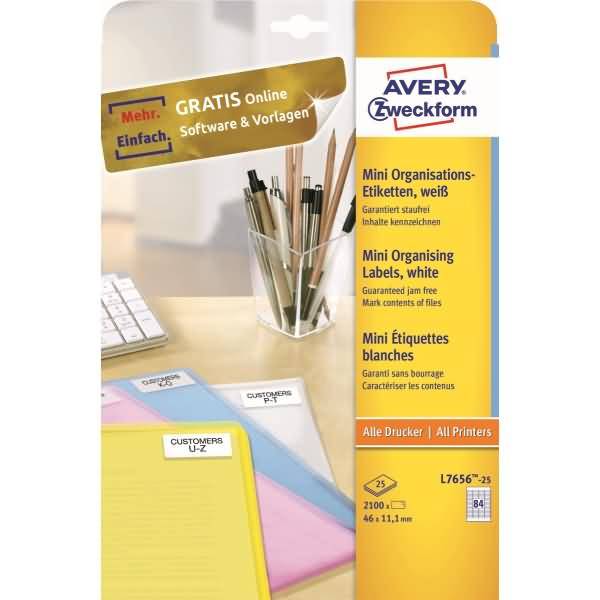 Mini-Organisations-Etiketten 46x11,1 mm 25 Blatt/2100 Etiketten weiß
