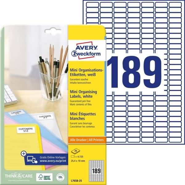 Mini-Organisations-Etiketten 25,4x10 mm 25 Blatt/4725 Etiketten weiß