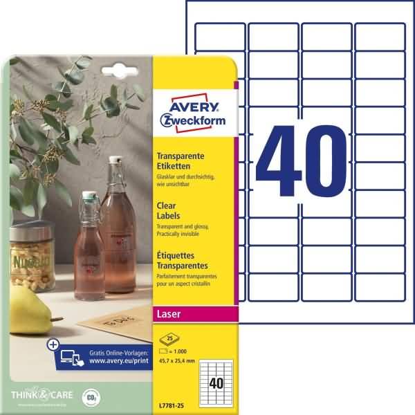 Etiketten 45,7x25,4 mm 25 Blatt/1000 Etiketten transparent