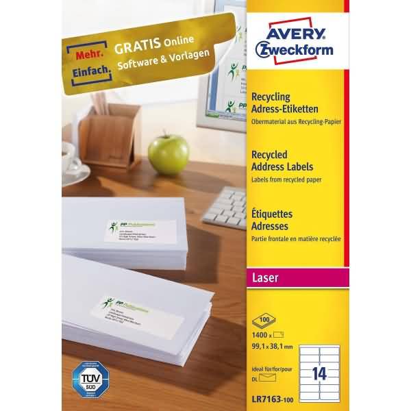 Adress-Etiketten 99,1x38,1 mm Recycling 100 Blatt/1400 Etiketten weiß
