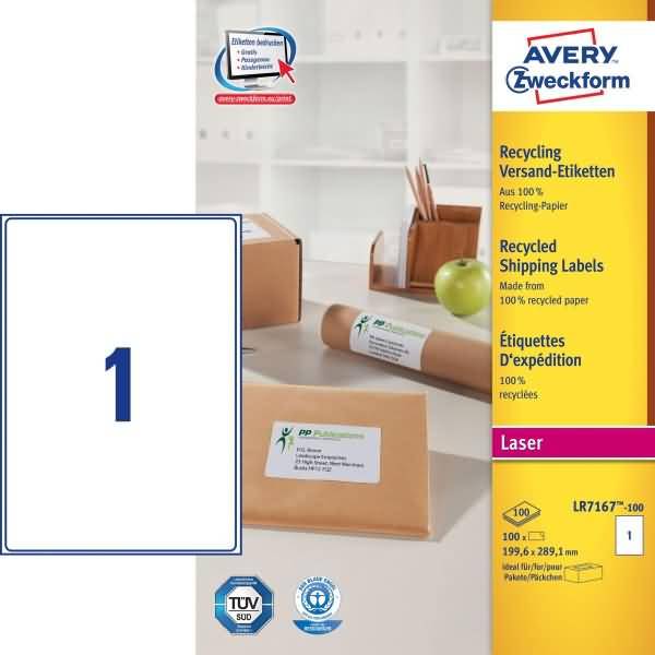 Versand-Etiketten 199x298,1 mm Recycling 100 Blatt/100 Etiketten weiß