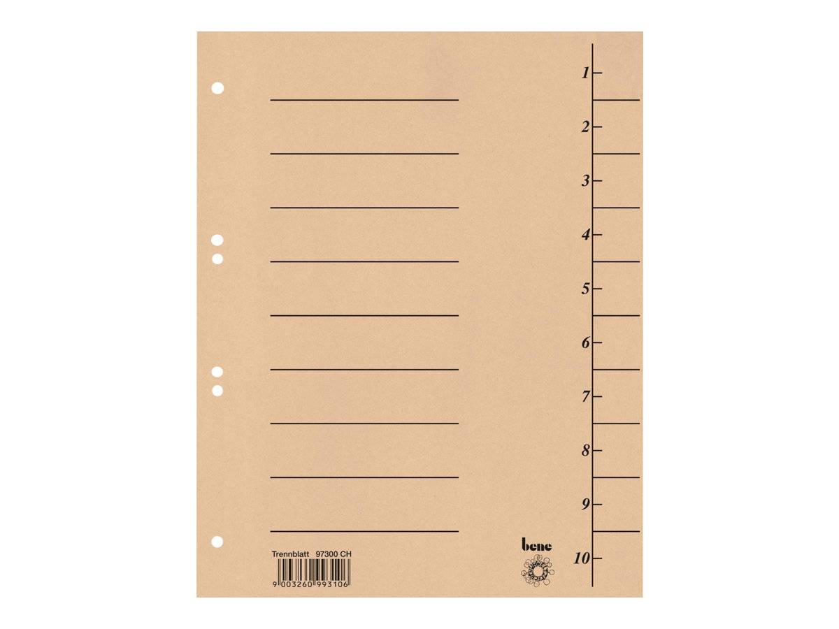 bene Trennblätter DIN A4 1-10 chamois, 250 g/qm, 100 St.