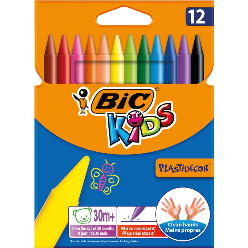 BIC KIDS Wachsmalkreide Plastidecor, 12er Kartonetui