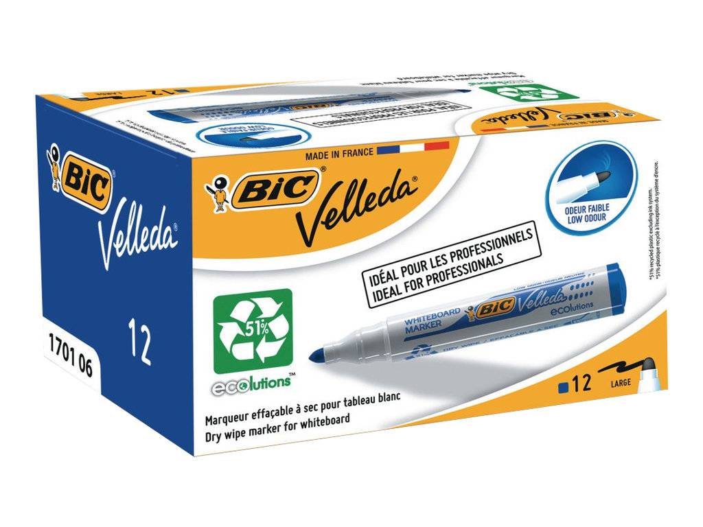 BIC Velleda ecolutions 1701 - Marker - nicht dauerhaft - für Whiteboard - Blau - alkoholbasierte Tinte - 1.5 mm (Packung mit 12)