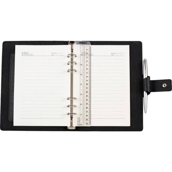 Notizbuch A6 mit Ringmechanik Lederimitat schwarz