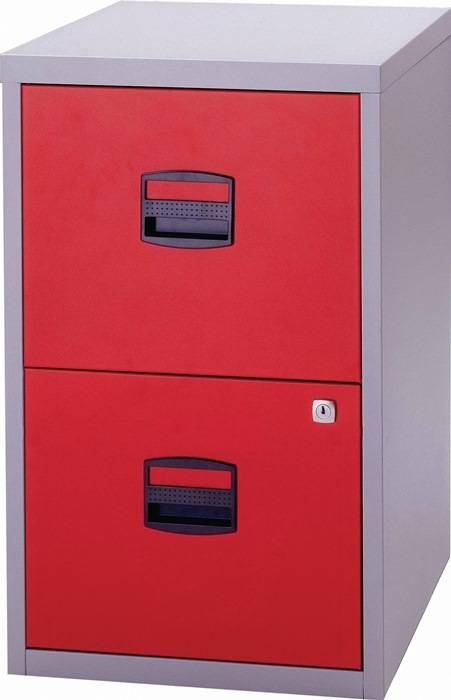 Hängeregistraturschrank H672xB413xT400mm 1-bahnig lichtgrau/kardinalrot 2Schubl.