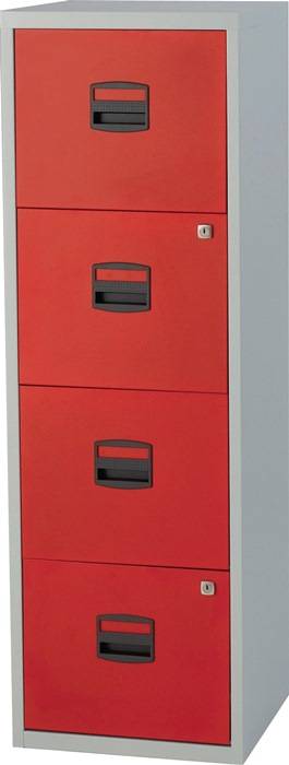 Hängeregistraturschrank H1321xB413xT400mm 1-bahnig lichtgrau/kardinalrot 4Schubl