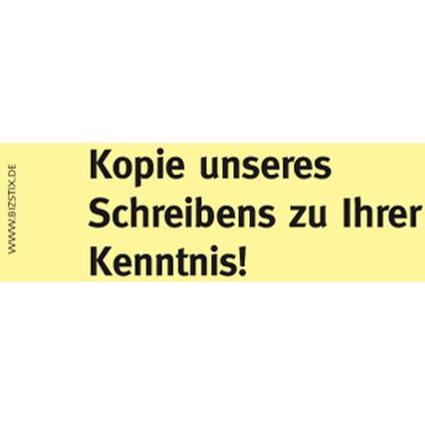 Haftnotizen 75x35mm gelb 'Kopie unseres Schreibens zu Ihrer Kenntnisname' VE=5 Blöcke