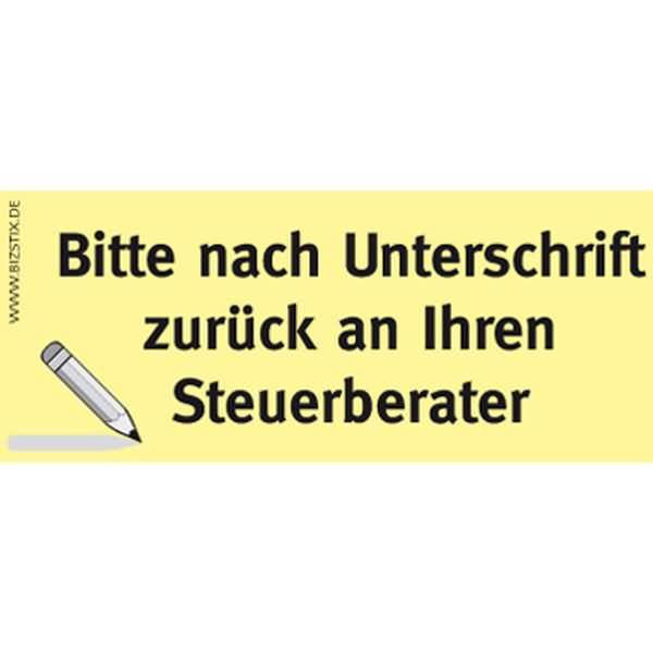 Haftnotizen 75x35mm gelb 'Bitte nach Unterschrift zurück an Ihren Steuerberater' VE=5 Blöcke