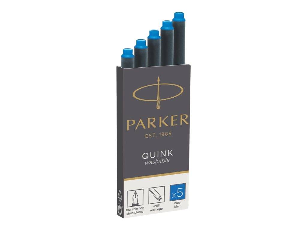 Parker Quink nachfüllbarer blauer Tintenpatronenblock mit fünf Kartuschen für Füllfederhalter und Stilfüllfederhalter.