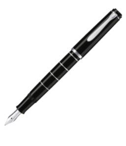 Pelikan M215, Schwarz, Silber, Integriertes Befüllsystem, Rundspitze, Edelstahl, Medium, Beidhändig