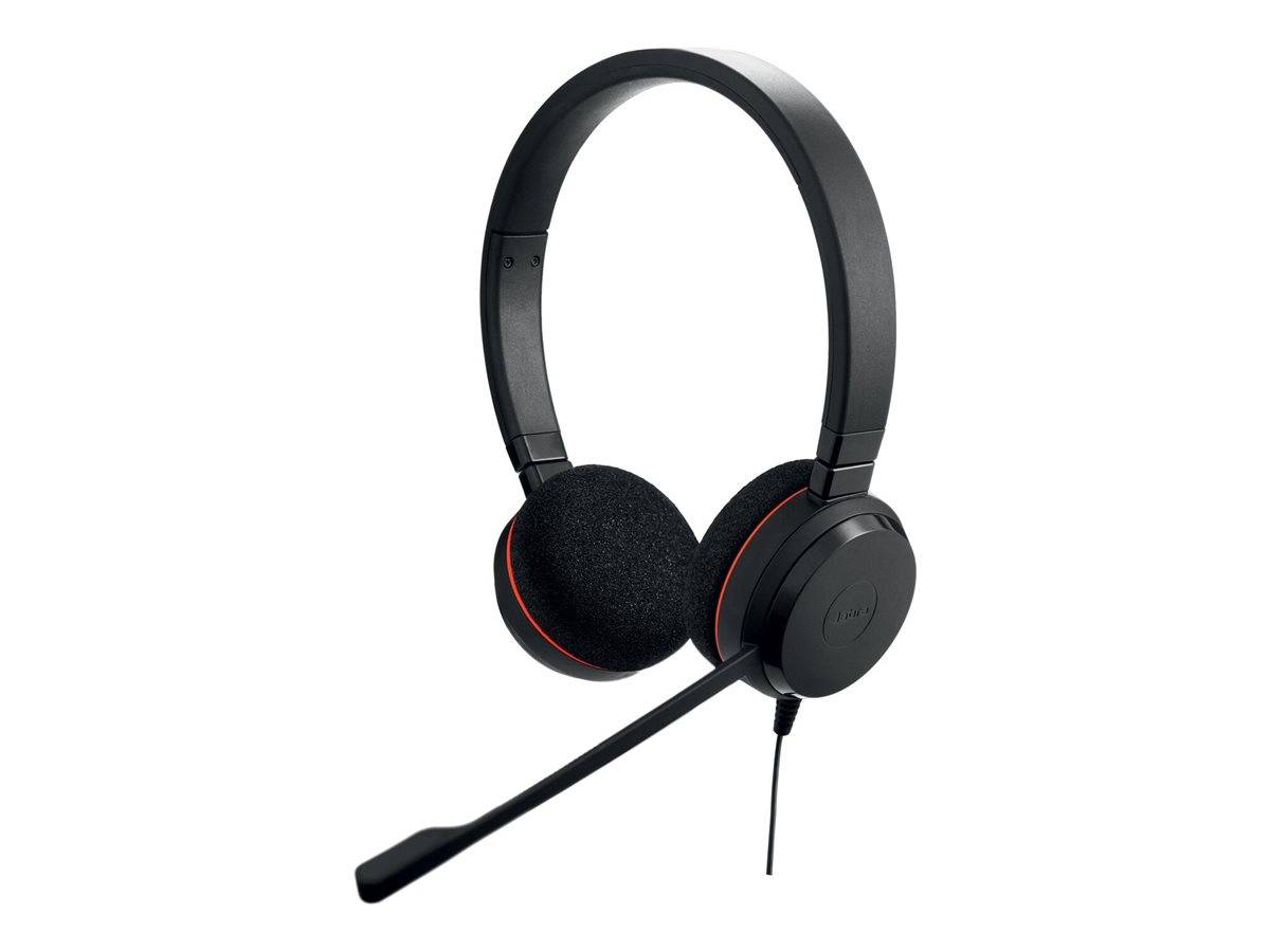 Schwarzes Over-Ear-Headset mit Boom-Mikrofon auf weißem Hintergrund.